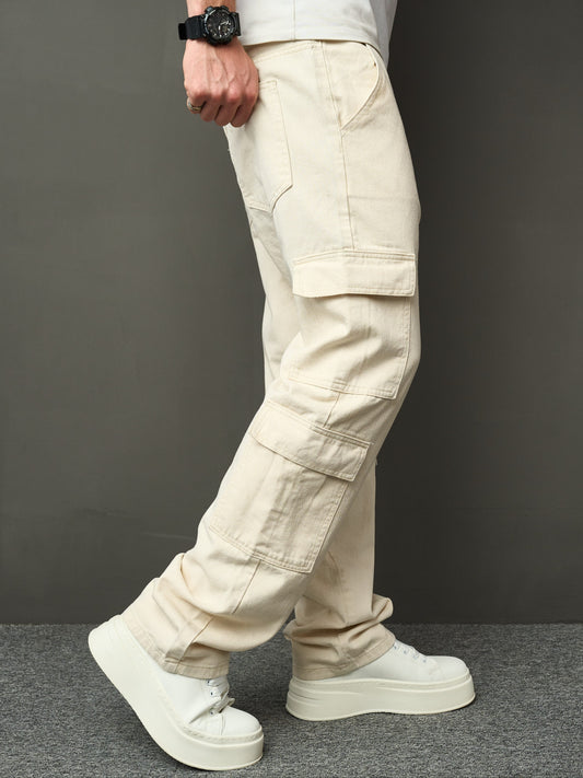 Men’s Loose Fit Denim Jeans with Cargo Pockets