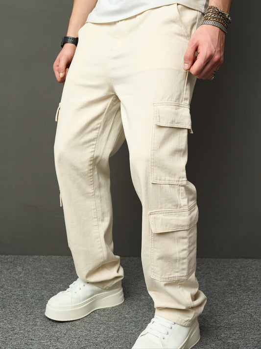 Men’s Loose Fit Denim Jeans with Cargo Pockets